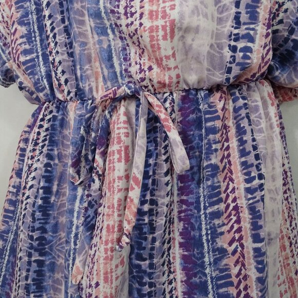 Bibi Stripe Multicolor Short Sleeve V-Neck Romper Women Size M Tie Waist Keyhole - Picture 4 of 11